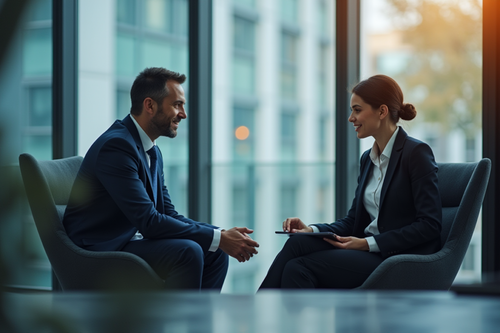 Two businesspeople talking to each other
